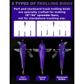 BLUEWING Deluxe Trolling Birds 650lbs Through Wire Fishing Teaser 7.28in Fish Lure for Tuna Marlin Mahi, Black/Purple, Only for Making Spreader Bars