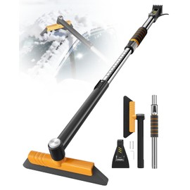 helloleiboo 43.7" Extendable Ice Scrapers for Car Windshield for 12 Adjustable Length Settings with Foam Grip and 360° Pivoting Brush Head Detachable Snow Brush for Truck SUV(Orange)