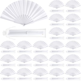 Blulu 30 Packs Clapping Fans for Line Dancing Bulk Foldable Silk Fabric Foldable Line Dance Popping Fan Boots on The Ground Hand Fan for Women Men Wedding Party Gifts, 9x16.5''(White)