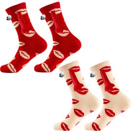 Jayoo 2 Pair Holding Hands Socks, Funny Magnetic Suction 3D Doll Couple Socks，Birthday Valentines Gifts for Him and Her