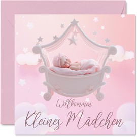 Stuff4 Card for Birth Girl - Welcome Little Girl - Baby Cards for Birth Baby Card Birth Baby Shower Congratulations, 145 mm Greeting Cards Birth Greeting Card