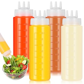4 Packs 23oz Plastic Squeeze Condiment Bottles 3 Holes Seasoning Squeeze Bottles Salad Sauce Condiment Cream Squeeze Squirt Bottle for Ketchup Mustard