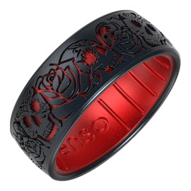 Enso Rings Etched Sugar Skulls 3.0 Silicone Rings - Comfortable and Flexible Design - Skull Tango - Black Pearl/Ruby - Size 8