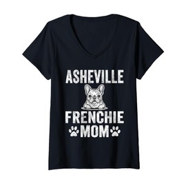 Womens Vintage Asheville Frenchie Mom Gift French Bulldog Dog Lover V-Neck T-Shirt