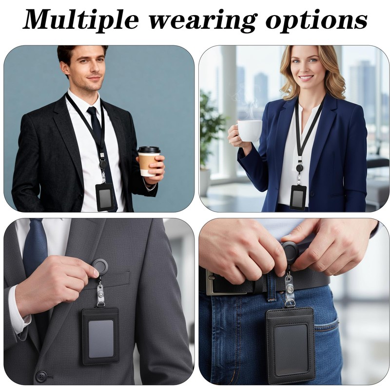 PU Leather Badge Holder with Lanyard ID Badge Holder with