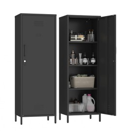Metal Locker Cabinet, Black Kitchen Pantry Storage Cabinet 59" Garage Steel Tool File Cabinets with Doors and Adjustable Shelves for Home Office,Garage,Laundry Room,Bathroom