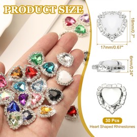 PATIKIL 30PCS Heart Rhinestones, Sew on Rhinestones Buttons Crystal Heart Nail Charm Embellishment Flatback Diamond for Sewing DIY Clothing Wedding, White