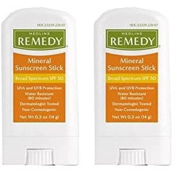Medline Remedy Specialized Sunscreen Stick, SPF 50 Protection for Sensitive Skin, Water-Resistant, 0.5 oz.