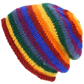 LOUDelephant Wool Knit Baggy Beanie Hat - Rainbow