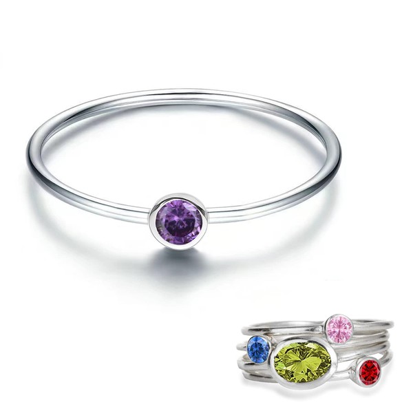 925 Sterling Silver Mother Child Birthstone Stackable Rings Set Mother