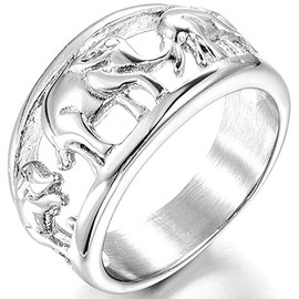 Jude Jewelers Stainless Steel Elephant Wedding Band Cocktail Party Ring (Silver, 5)