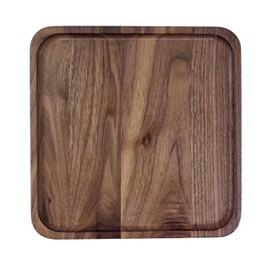 GLIBBUL Wooden Serving Tray Walnut Wood Breakfast Platter Food Snack Dessert Coffee Tea Decorative Vanity Tray with Edge for Kitchen Living Room Bathroom Bedroom Home Decor (Medium, Square)