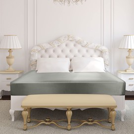 sourcing map Satin Fitted Sheet, Solid Silky 12" Deep Pocket Bed Sheet, Soft and Breathable Satin Bed Fitted Sheet Grey Super King (198 x 203cm)