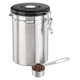 Rosenstein & Söhne Coffee Tin Co2 Valve: Coffee Tin with Calendar Sheet, C02 Release Valve and Measuring Spoon, 1.9 L (Stainless Steel Tin, Coffee Container, Espresso)