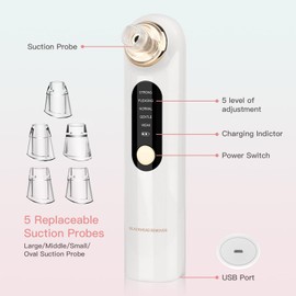 Mitesserentferner Elektrisch - Porenreiniger Gesichtsreinigung USB Wiederaufladbar Pickelentferner Blackhead Remover Akne weißes Mitesser Entferner Vakuumsauger Mitesser mit 5 Saugstufen