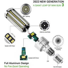 DragonLight 60W Corn LED Light Bulb Fanless (200 Watt Metal Halide/HID/HPS Replacement) E26/E39 Large Mogul Base LED Lamp 5000K Daylight 7,200LM
