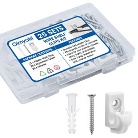 25 Sets Wire Shelf Clips, Down Wall Clips with Screws & Anchors - Plastic Heavy Duty Wall Clips for Closet Shelf Brackets, Wire Shelving Accessories (White)