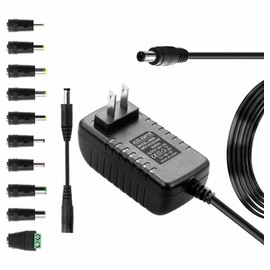 DC 9 Volt 2Amp Switching Power Supply, 100-240V 50-60Hz AC to DC 9V 2A 18W Power Supply Cord Adapter with with 10 Tips & 5.5mm x 2.1mm Reverse Polarity Converter Cable