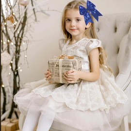 Jumbo Glitter Cheer Bow Hair Clip - 8 Inch Large Cheerleading Alligator Clips Sequin Hair Bow for Girls Teen Softball Cheerleader Outfit Uniform (Blue)