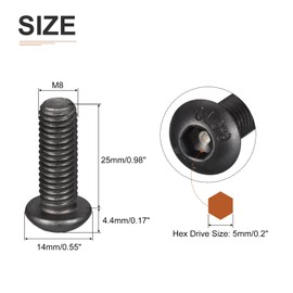 DTGN M8-1.25 x 25 mm Allen Screws with Raised Head - Pack of 25 - Suitable for Machines - Carbon Steel Black Oxide - Hexagon Socket Full Thread Attachment