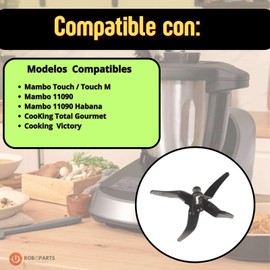 Roboparts® Removable Replacement Blades for Cecotec Food Processor Models Mambo Touch/M: 11090; Habana Cooking Total Gourmet, Victory