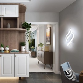 DELIPOP Wall Sconces, Spiral Modern LED Wall Sconce Lighting, 6500K Cool White Indoor Wall Light, Acrylic LED Wall Lamp for Bedroom, Bathroom, Living Room, Hallway, Balcony (White)