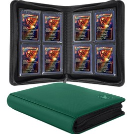 KUOOKING Toploader Binder, Holds 112+ Toploaders, 4 Pocket Top Loader Card Storage Case, Double-Sided Pockets for trading card in 3 x 4'' Toploaders（Green）