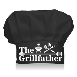 CREATCABIN The Grillfather Chef Hat Adult Adjustable Elastic Baker Kitchen Catering Wear Cooking Hat Custom Cotton Chef Cap for Women Men Grilling Baking BBQ Chef Gift Father's Day Black 11.8x9 Inch