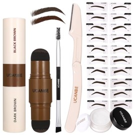 UCANBE Kit de Plantilla de Sello de Cejas de 25 Piezas Con Pomada de Sello de Cejas de Doble Color,20 Plantillas Reutilizables para Cejas, Polvo de Acabado, Cepillo, Maquinilla de Afeitar para Cejas,