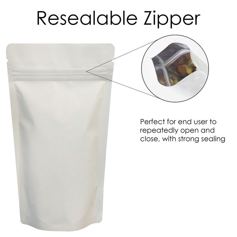 RIGHTPAK White Matt Stand Up Pouches with Resealable Zipper &