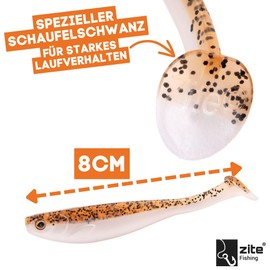 Zite Fishing Inzite Pershad 8 cm - Gummiköder für Hecht-Angeln - Bauchige Silhouette & kräftiger Schwantteller - 7 Stück - Jig, Finesse & Offset-Montagen auch Dropshot Angeln (Classic Brown)