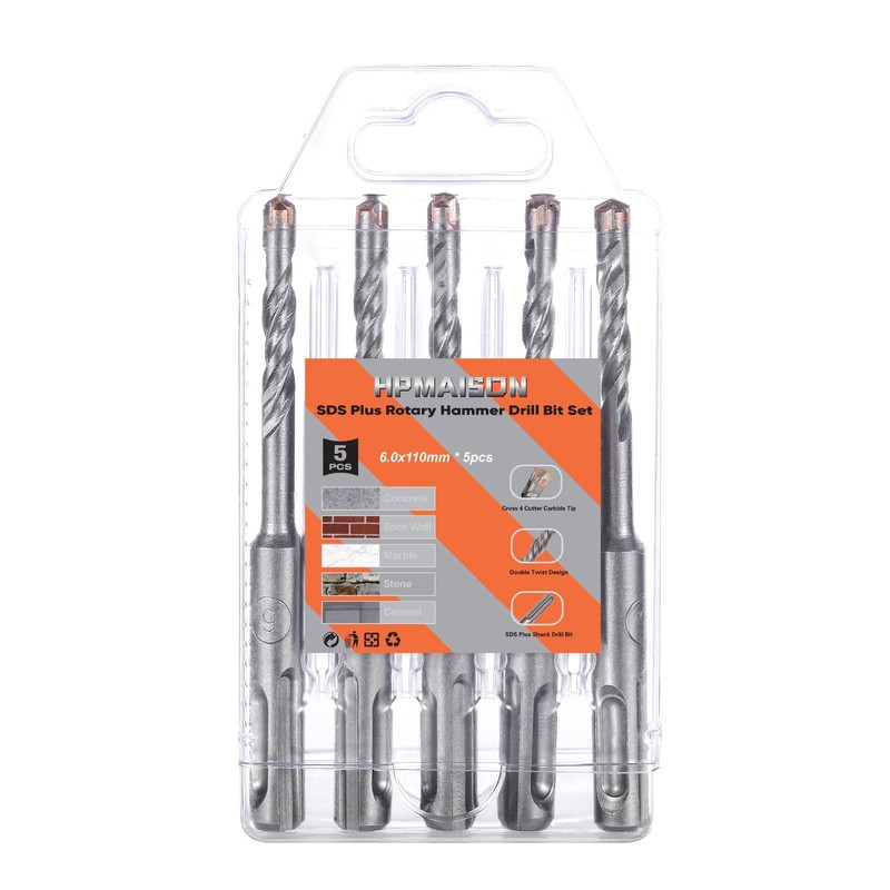 HPMAISON SDS Plus Rotary Hammer Drill Bit Set 6mm x
