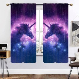XING7DAY Starry Sky Unicorn Curtains, Fantastic Galaxy Art with Unicorn Thermal Insulated Blackout Curtain for Girls Bedroom Kids Room Decor Window Drapes 2 Panels W42 xL63