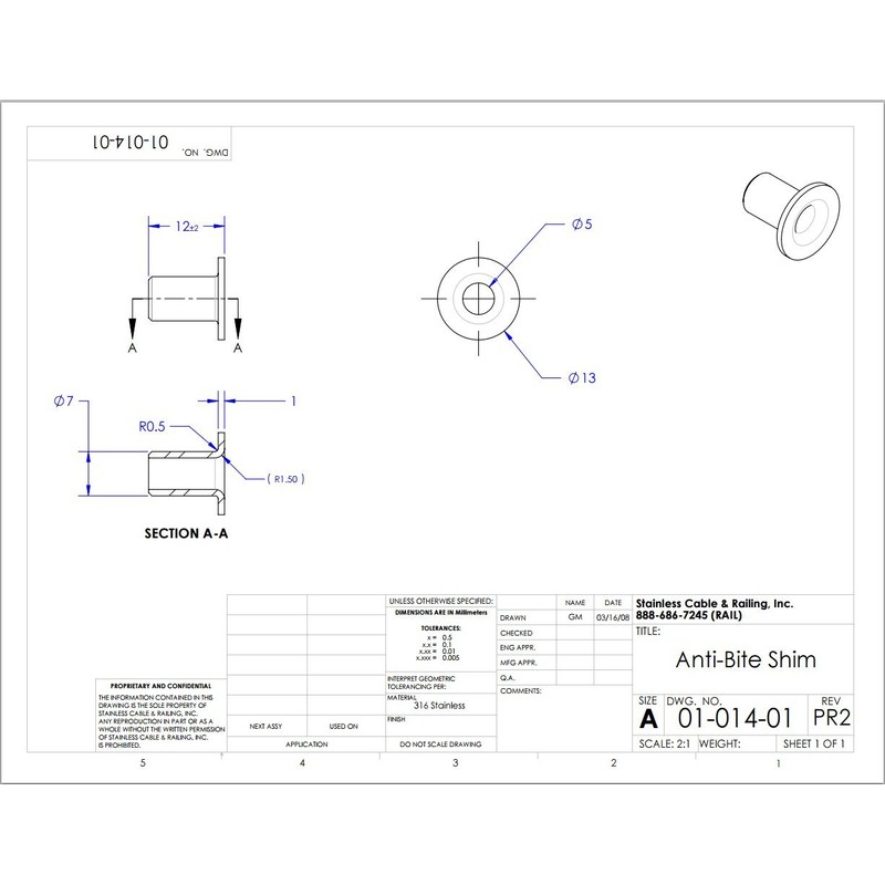 T 316 Stainless Steel Cable Hole Protector Sleeves for 1/8