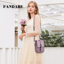 FANDARE Vintage Crossbody Phone Bag Womens Messenger Shoulder Bag Genuine Leather Phone Pouch Ladies Cell Phone Wallet Purse Shopping Party Daily Crossbody Phone Bag Purple