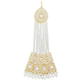 Aheli Traditional Gold Plated White Kundan Studded Pasa Jhumar Hair Kalank Ethnic Fashion Stylish Jewellery Gift for Women White