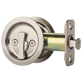 Dynasty Hardware Pocket Door Latch, Round Sliding Handle for Bathroom or Bedroom, Locking Passage Pull, Easy Install Pocket Door Hardware, Aged Satin Nickel Finish, 2-3/8" Backset, Universal Fit