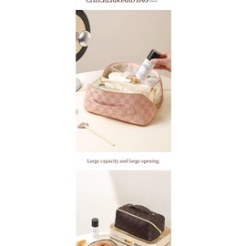 Large Capacity Makeup Bag, Leather Cosmetic Bag for Travel, Multifunctional Travel Makeup Bag, Waterproof Toiletry Bag Women Cosmetic Organizer Storage Bag for Cosmetics Toiletries (Pink)