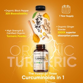 Turmeric & Black Pepper Capsules | 365 High-Strength Capsules (1 Year Supply) | Vegan Curcumin with Organic Ginger | Daily Turmeric Supplement (Not Tablets)