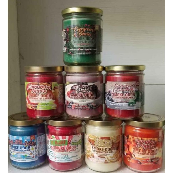 Smoke Odor 13oz Jar Candles Variety Fragrances Set of 8