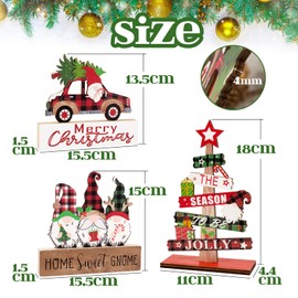 COLOFALLA 3pcs Wooden Christmas Decorations Christmas Ornaments for Shelf Table Wood Merry Christmas Sign for Indoor Home Cute Gnonk Christmas Tree Truck