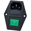 IEC Built-in Socket C14, with Green Switch and Two Fuses,