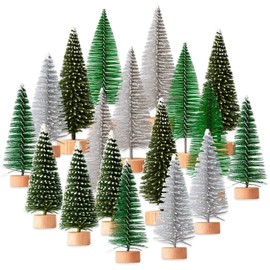 18 Pieces Artificial Sisal Snow Frost Trees in 3 Colors, Small Christmas Tree, Mini Christmas Tree Set for Christmas Decorations UK, Ideal for Christmas Crafts and DIY Projects, 9x7cm and 9x9cm