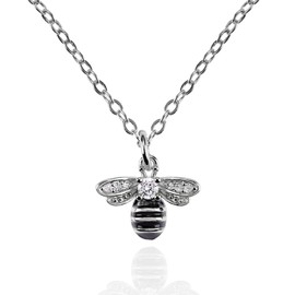 namana Bumble Bee Necklace for Women and Teen Girls. Silver Pendant Necklace with Cubic Zirconia and Black Enamel. Bumble Bee Gifts for Women with Gift Box.