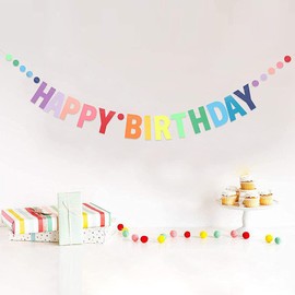 Happy Birthday Banner,Pre-Strung Colorful Dot Birthday Banner,Cute Paper Flag Decorations Garland Party Decorations for Boys Girls Baby Shower Party Favor Decoration Supplies