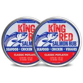 2-King Red Salmon Rub-Classic Potlatch Seasoning Dry Spice Blend-Fish Seafood-All Natural, Gluten Free, Low Salt, No MSG-Madison Park Foods, 3 oz Tin