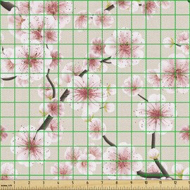 ABAKUHAUS Asian Fabric by The Yard, Japanese Flowering Cherry Blossom Symbolic Coming of Spring Season Eastern Inspired, Fabric for Upholstery and Home Decor Accents,2M (148x200cm), Beige Rose