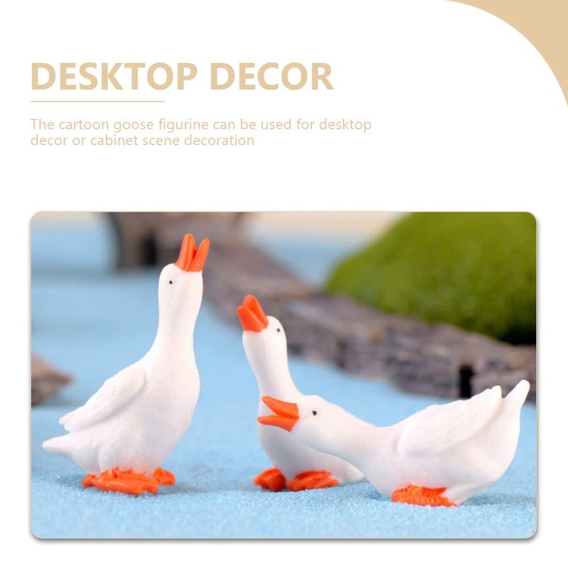 BEOSOFLOY Mini Goose Figurine 6pcs Resin Swan Figurines Micro Moss
