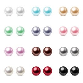 Charisma 6mm Composite Pearl Earrings Round Ball Pearls Stud Earrings Hypoallergenic 12 Pairs Mixed Color Imitation Pearl Earrings Set for Girls Women