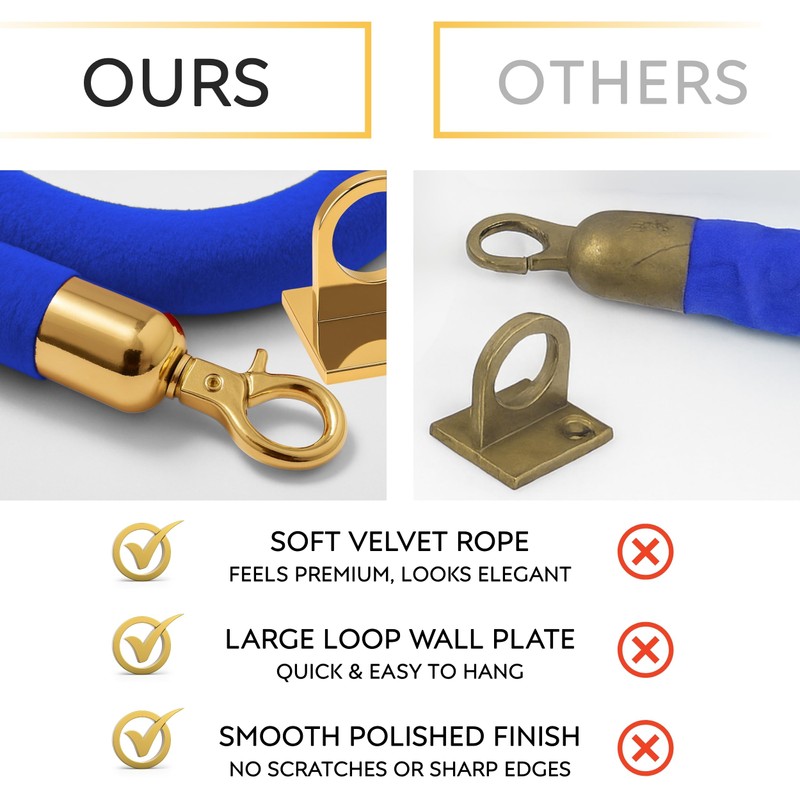 Blue Velvet Hanging Rope with Loops – Wall Mount 5FT